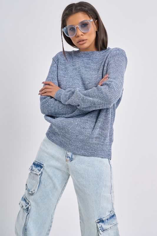 Knitted loose cotton sweater gray melange