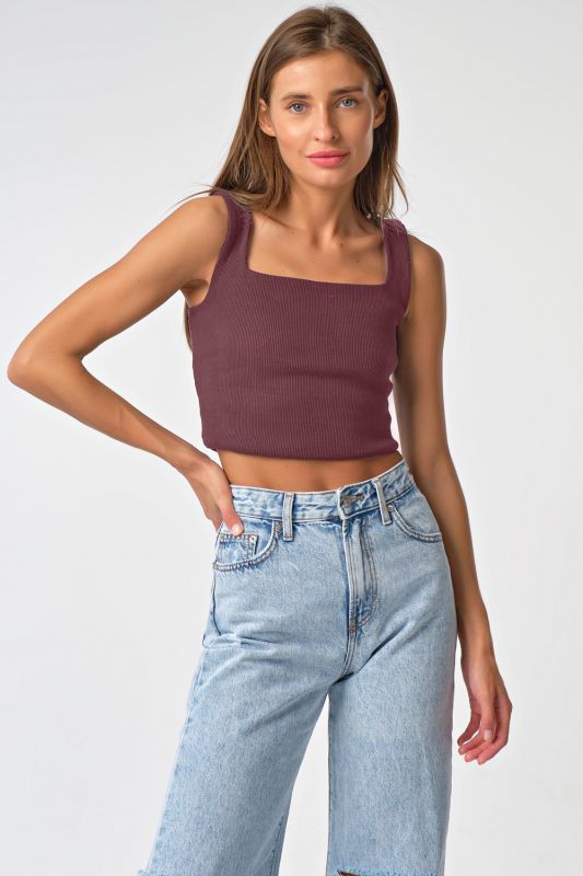 Cranberry color knitted top with straps