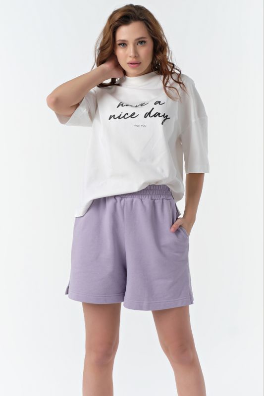 Summer cotton shorts with elastic band made of futer lilac