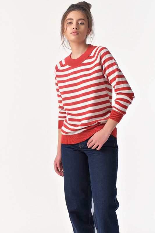 Red terracotta striped loose knit sweater