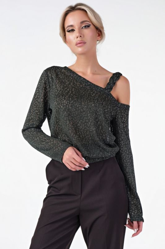 One shoulder green knitted sweater