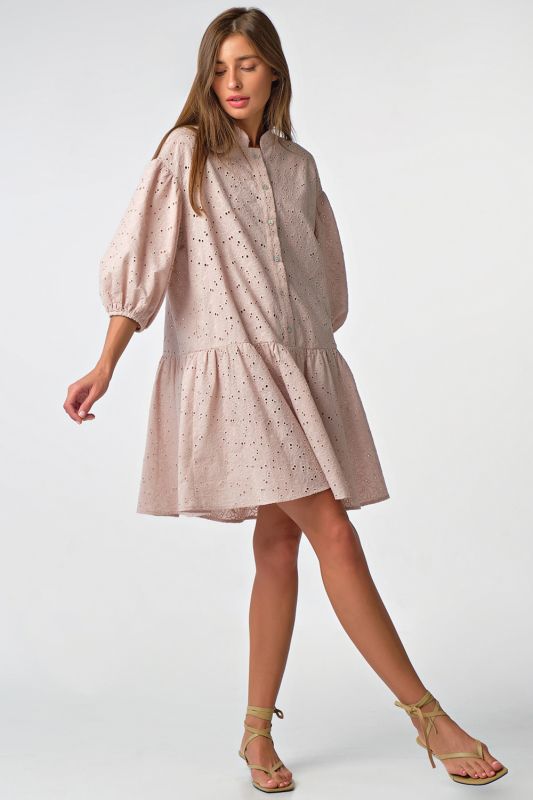 Cotton loose lace summer dress beige