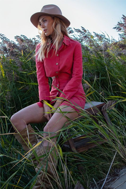 Asymmetrical Neckline Dress in red