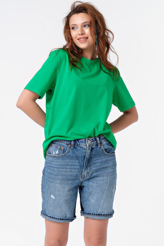 Basic jersey knitted cotton oversize T-shirt green