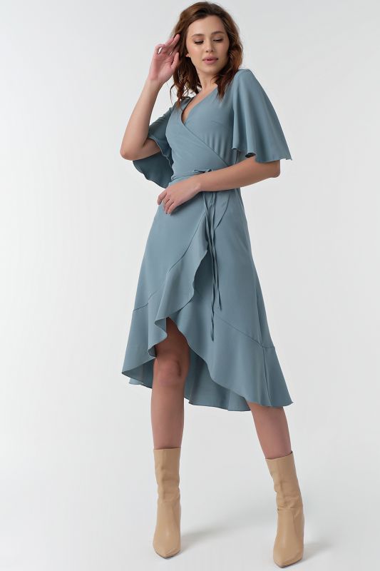 Mint fit-and-flare midi dress with flounces