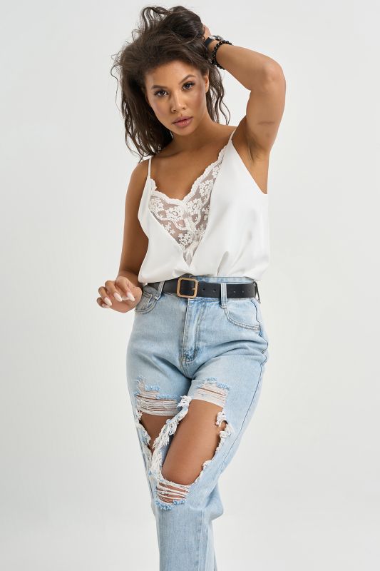 Basic top with lace on thin straps white