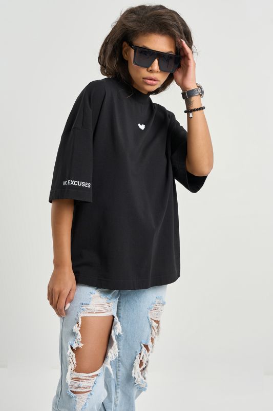 Black cotton over-size T-shirt with lettering