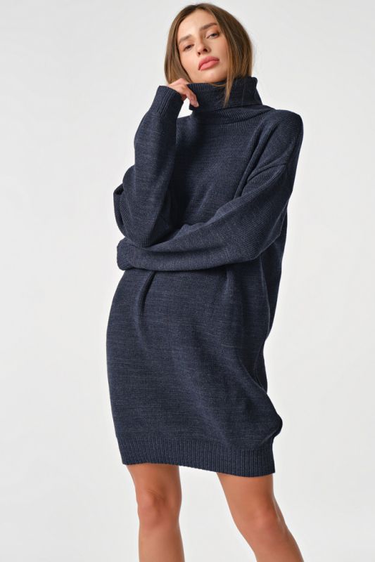 Warm knitted sweater dress short denim melange