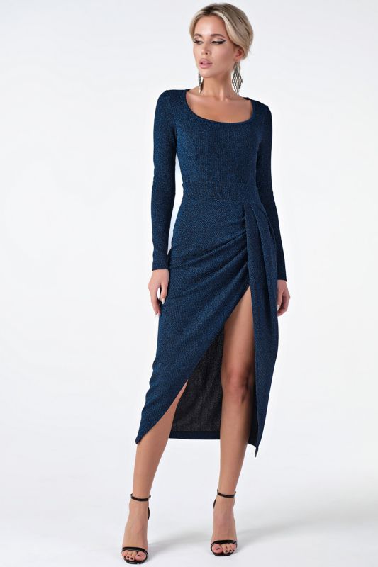 Fit-and-flare dress of knitted fabric with lurex, blue