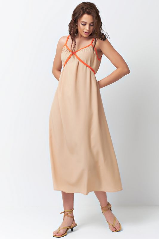 Summer dress with thin straps with ties beige