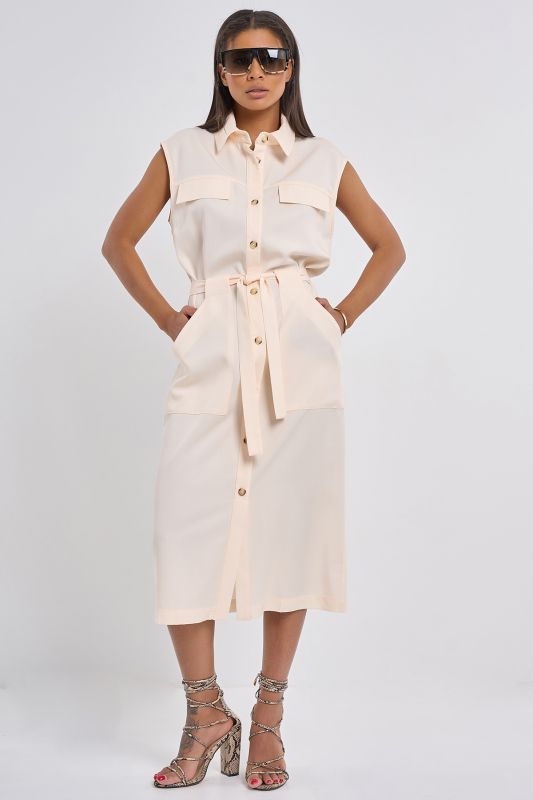 Straight silhouette safari dress, milk color