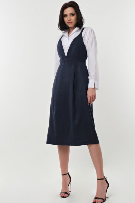 Office midi sundress under blouse dark blue