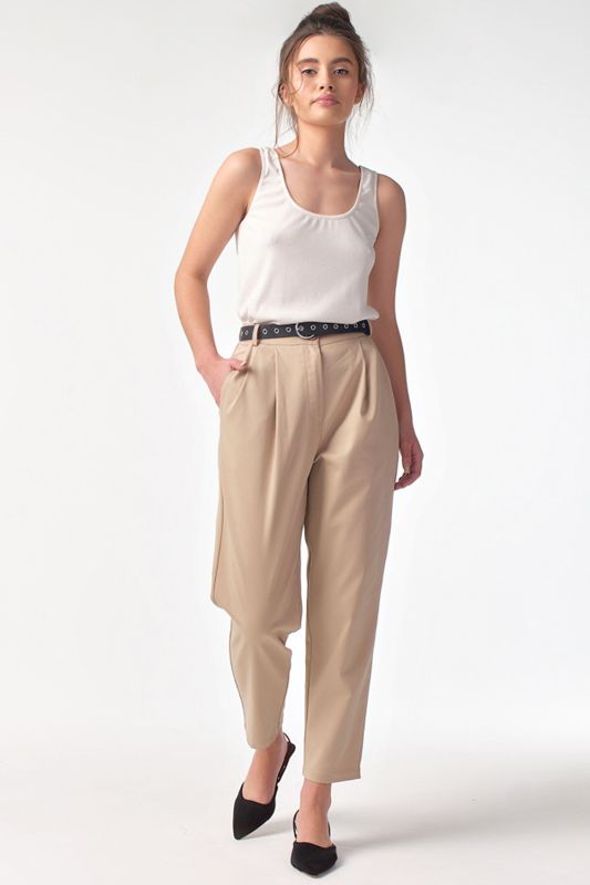 Beige cotton slim fit pants