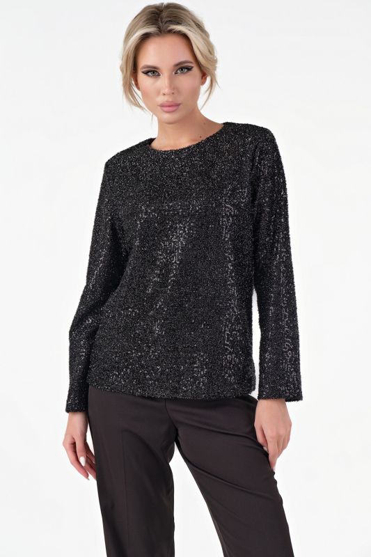 Straight silhouette blouse of knitted fabric with sequins black