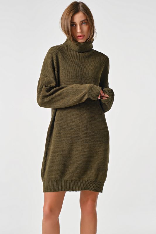 Dress-sweater knitted warm short khaki